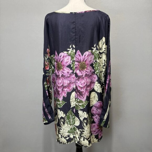 Johnny Was 100% Silk Blouse Womens L Floral Print Top Light Boho Resort Designer - Picture 3 of 9